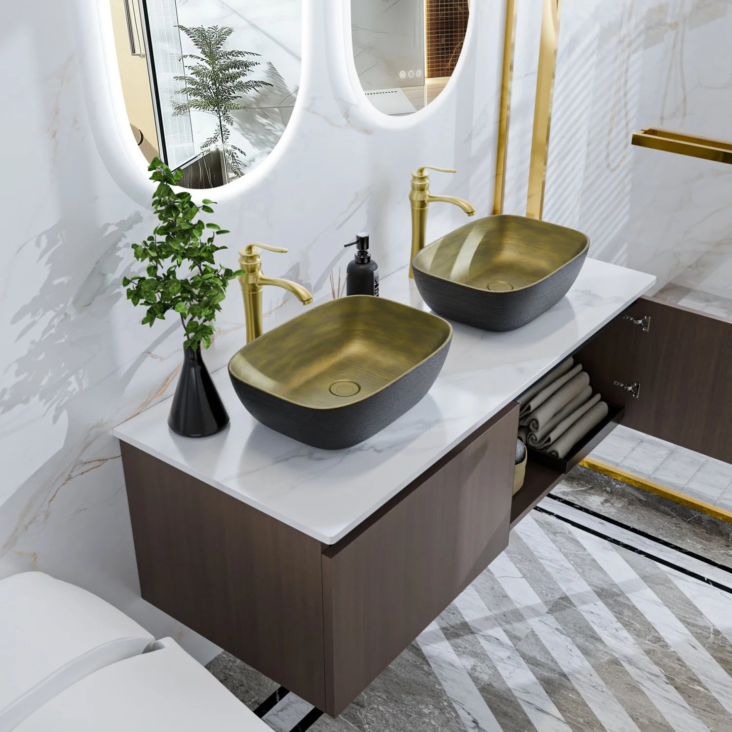 Modern Floating Bathroom Vanity Sink Combo With Ceramic Basin Faucet