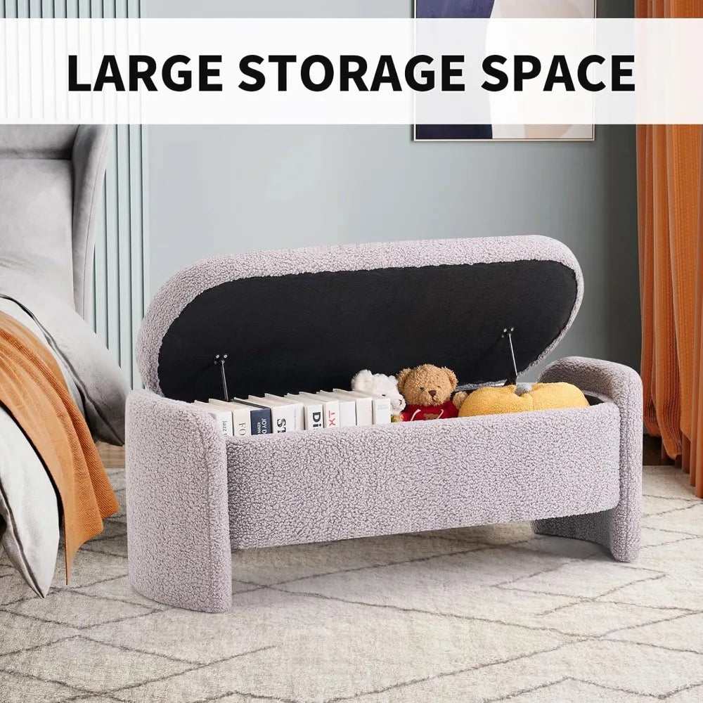 Ticify Lamb Fleece Oval Storage Bench With Large Storage