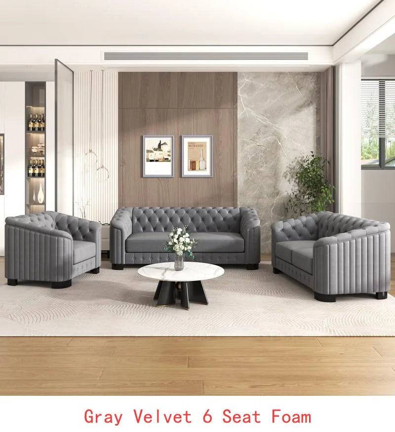 Sichuan Modern Velvet Upholstered 3-Piece Sofa Set With Rubber Wood Legs