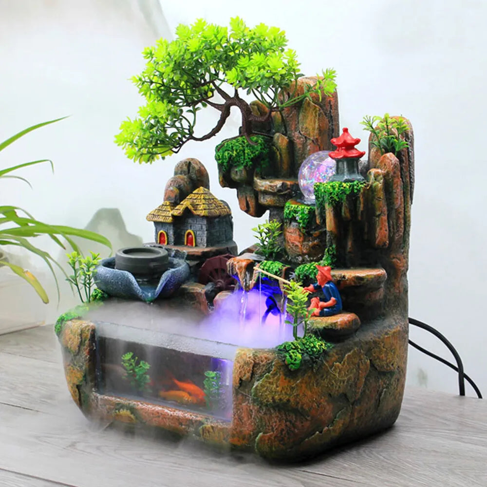 Hign-concerned Indoor LED Water Fountain With Mist Resin Rockery