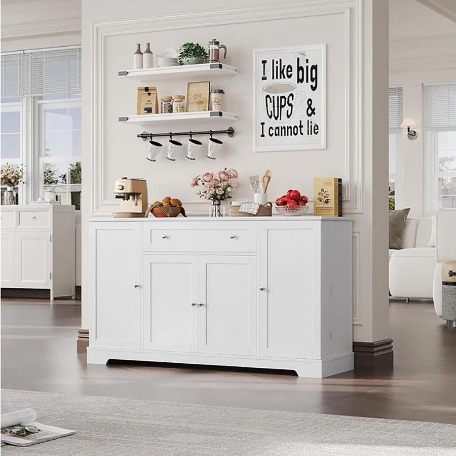 Modern Sideboard Buffet Cabinet with Storage, 55 in Wood Coffee Bar Cabinet with Drawer, Shelves & Door Shelves, for Kitchen
