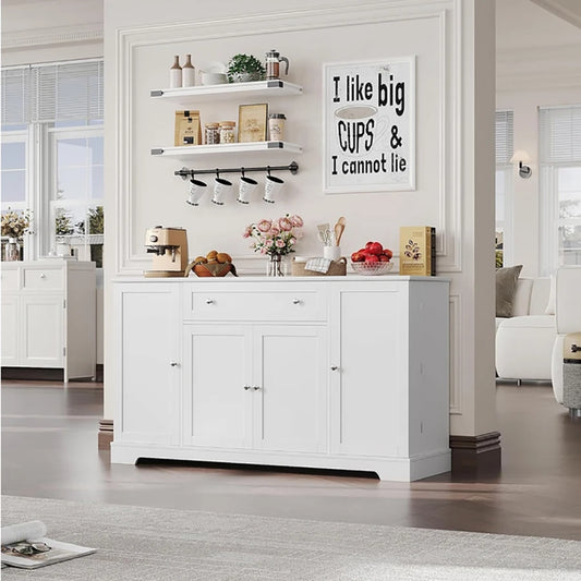 Modern Sideboard Buffet Cabinet with Storage, 55 in Wood Coffee Bar Cabinet with Drawer, Shelves & Door Shelves, for Kitchen