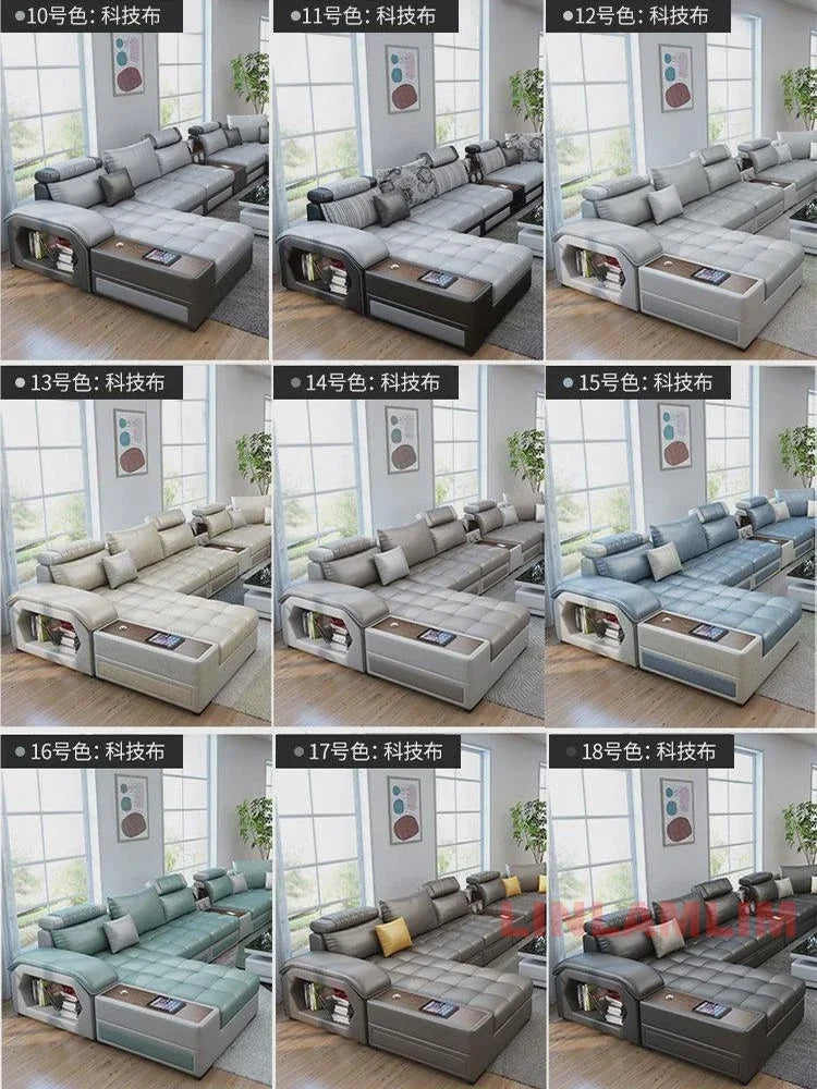 MANBAS U Shaped Sectional Fabric Sofa With Storage Built In Side Tables USB