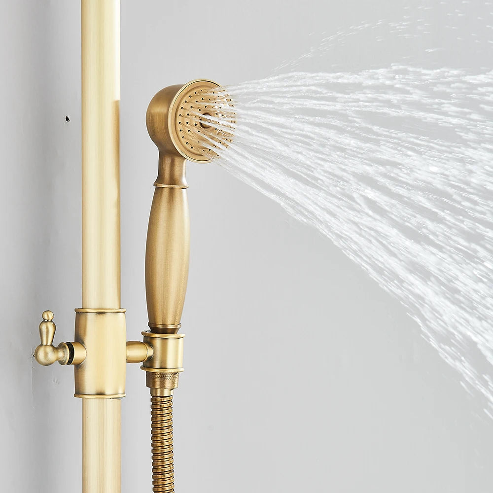 Quyanre Wall Mount Shower Faucets Set With Dual Knobs Handheld