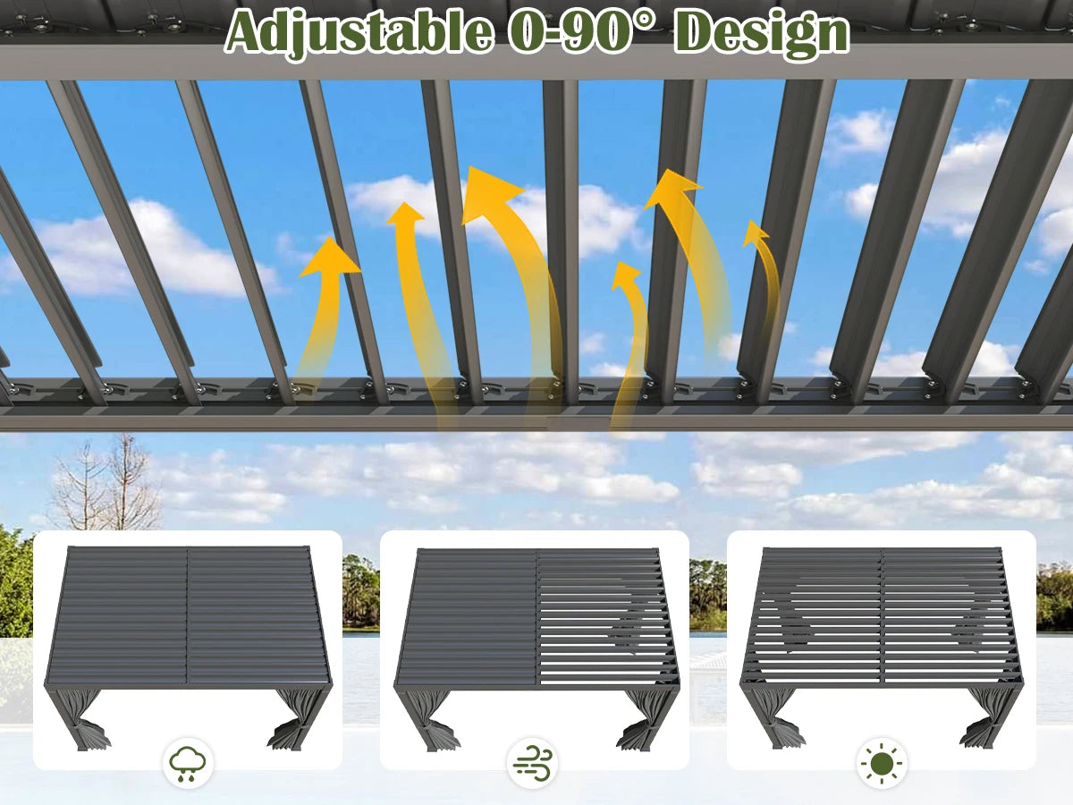 VIWAT 10x12/10x20FT Louvered Pergola Aluminum Frame Waterproof Roof All Weather Rust-Resistant Gazebo for Backyard Patio