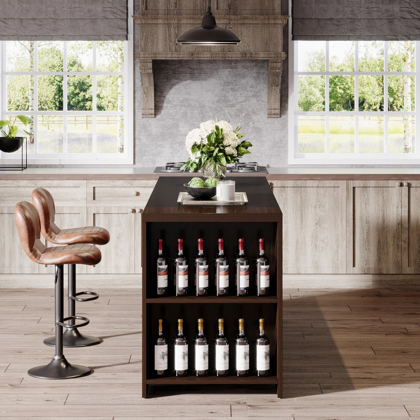 Tribesigns Farmhouse Kitchen Island with Storage and 5-Tier Shelves