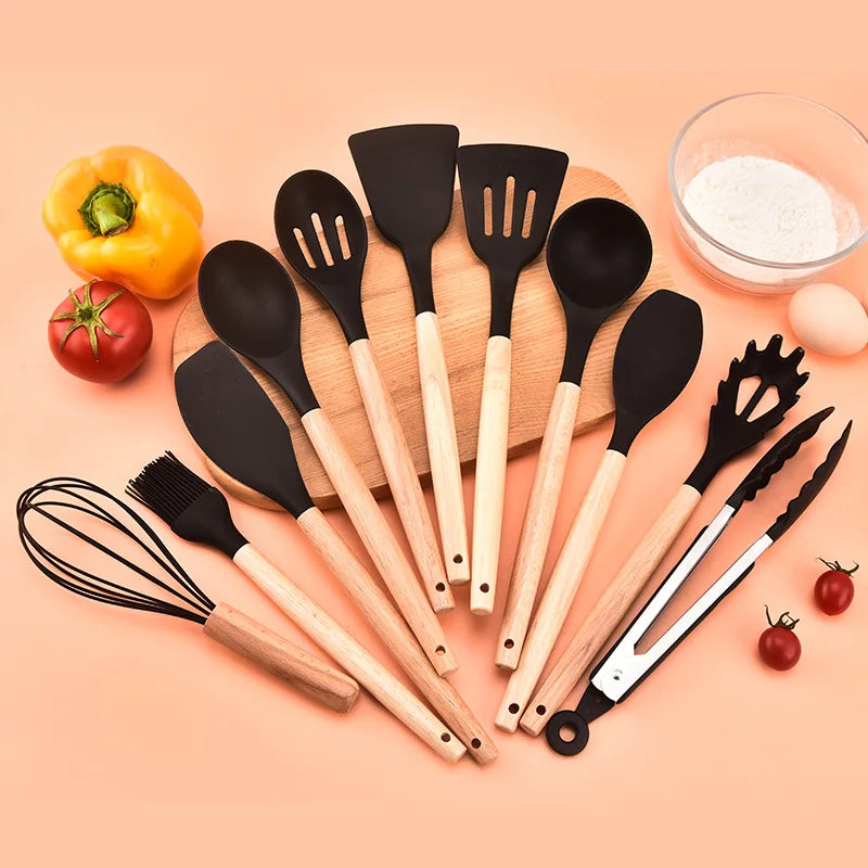 AJOYOUS Silicone Kitchen Utensil Set 12 Piece Nonstick Tool Set