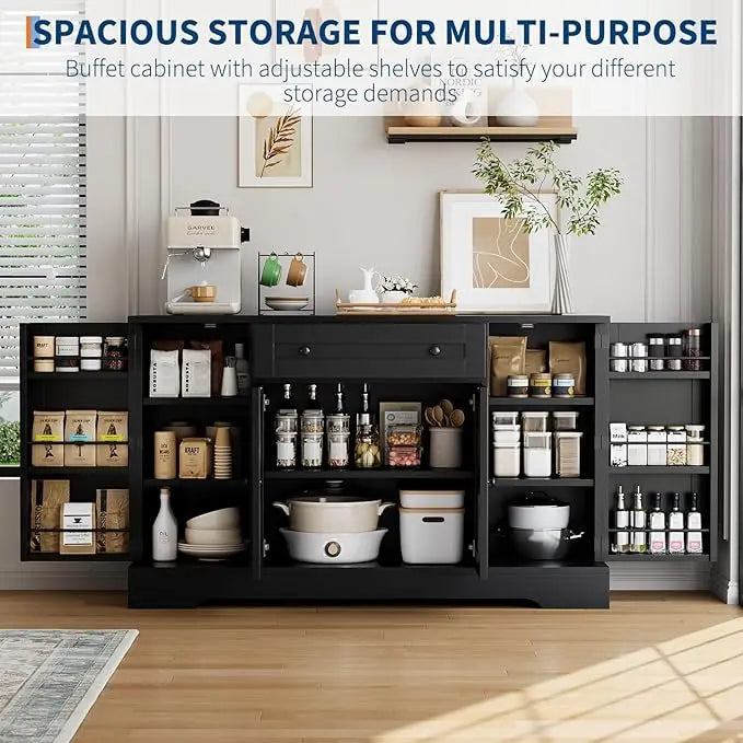 Modern Sideboard Buffet Cabinet with Storage, 55 in Wood Coffee Bar Cabinet with Drawer, Shelves & Door Shelves, for Kitchen