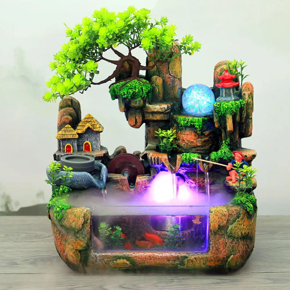 Hign-concerned Indoor LED Water Fountain With Mist Resin Rockery