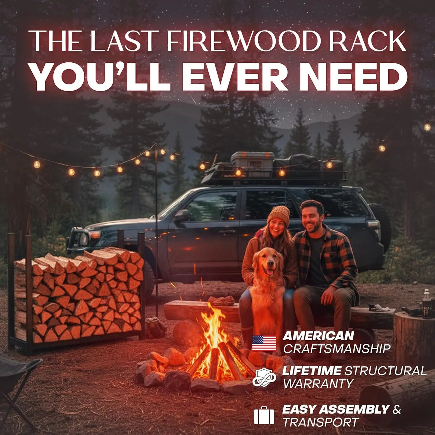 4 Foot Heavy Duty Indoor Outdoor,1/4 Cord Firewood Storage Log Rack With Seasoning Cover Combo Set - Metal Log Storage,48” x 48”