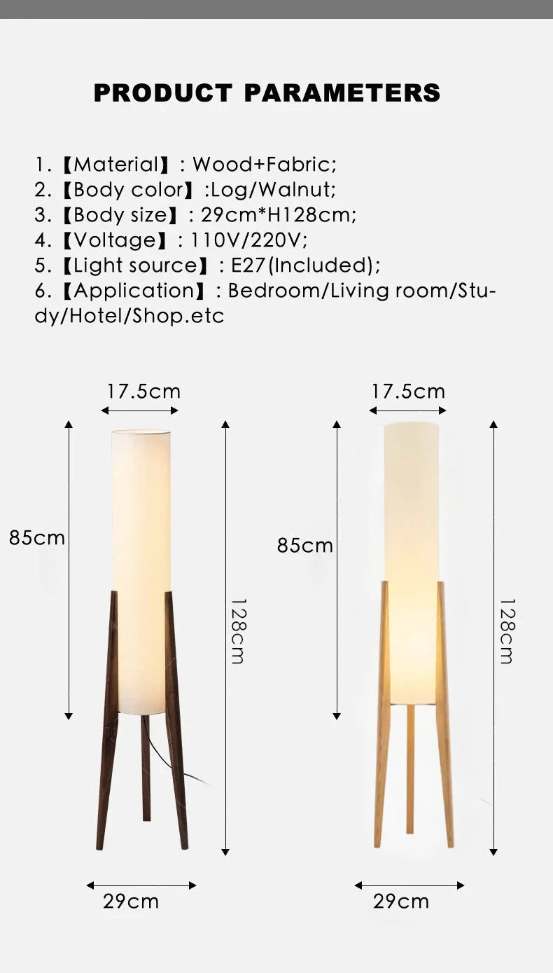 Japanese Retro WabiSabi Solid Wood Floor Lamp E27 Decor