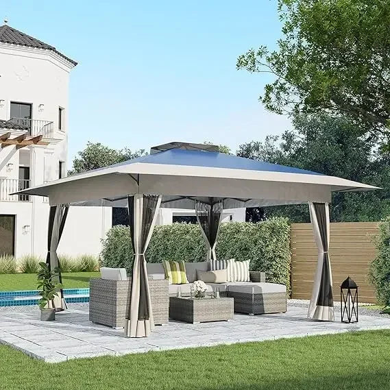 Popup Gazebo With Metal Frame Mosquito Net For Patio Garden
