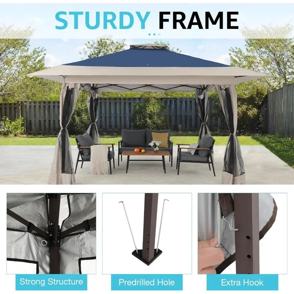 Popup Gazebo With Metal Frame Mosquito Net For Patio Garden
