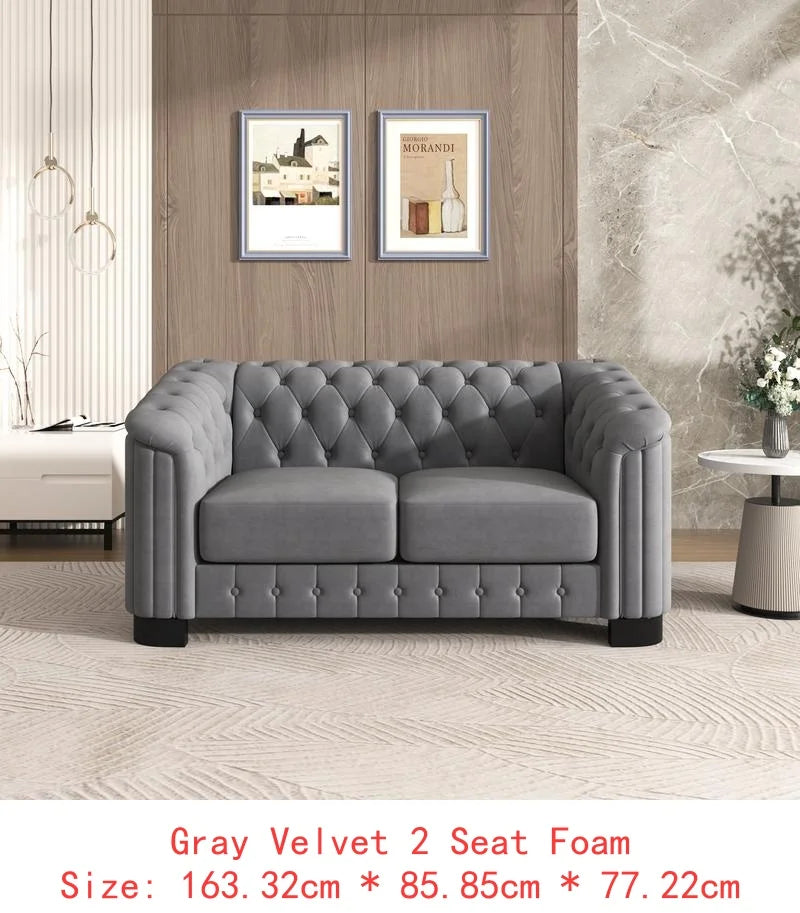 Sichuan Modern Velvet Upholstered 3-Piece Sofa Set With Rubber Wood Legs