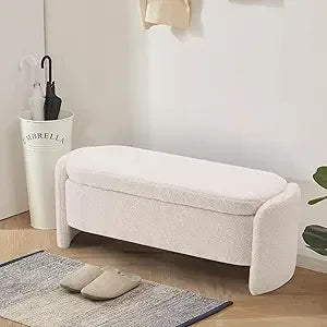 Ticify Lamb Fleece Oval Storage Bench With Large Storage