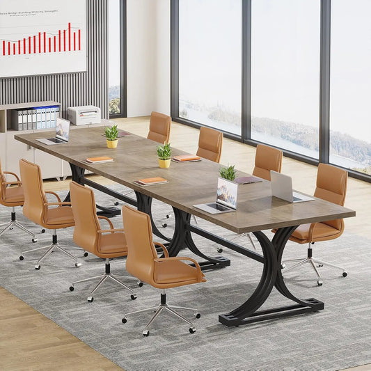 10.5FT Conference Table, Modern Meeting Table for 8-10 People, Rectangle Seminar Boardroom Table for Office, Customized