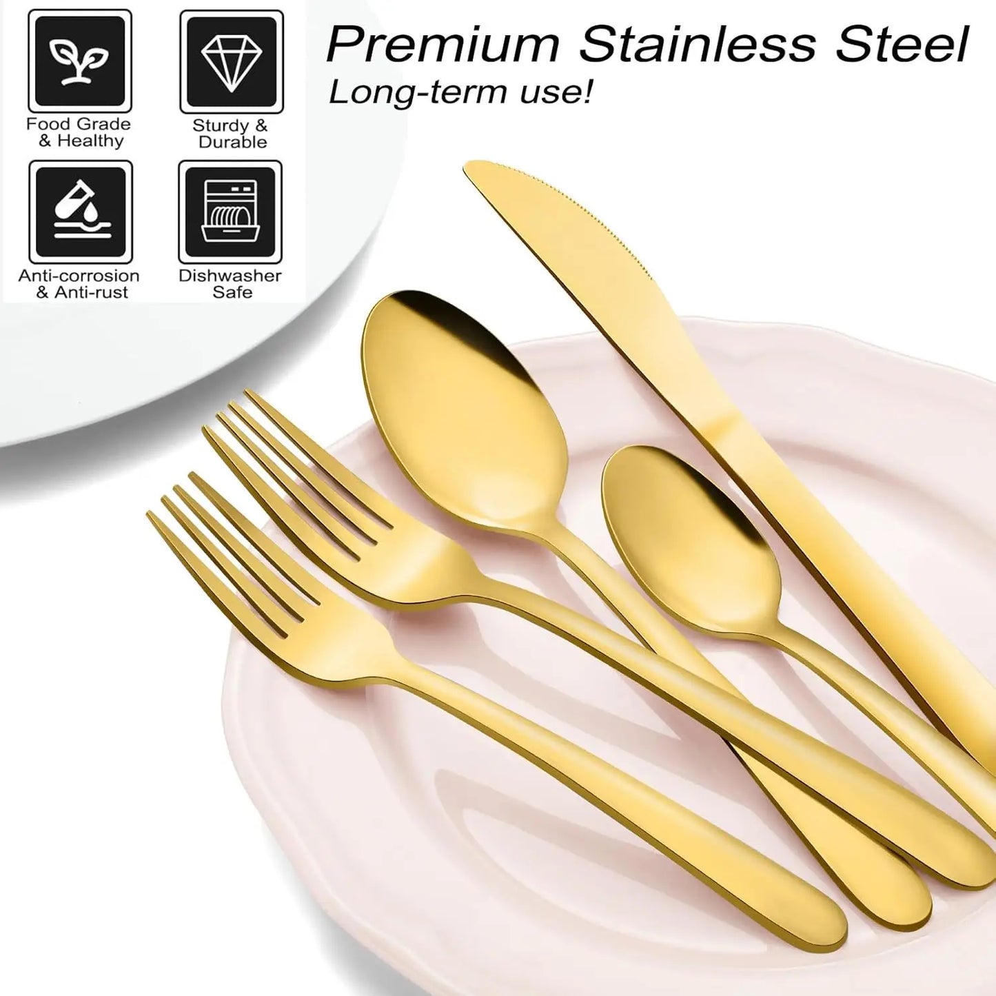 Premium Stainless Steel Flatware Set with Steak Knives Forks and Spoons