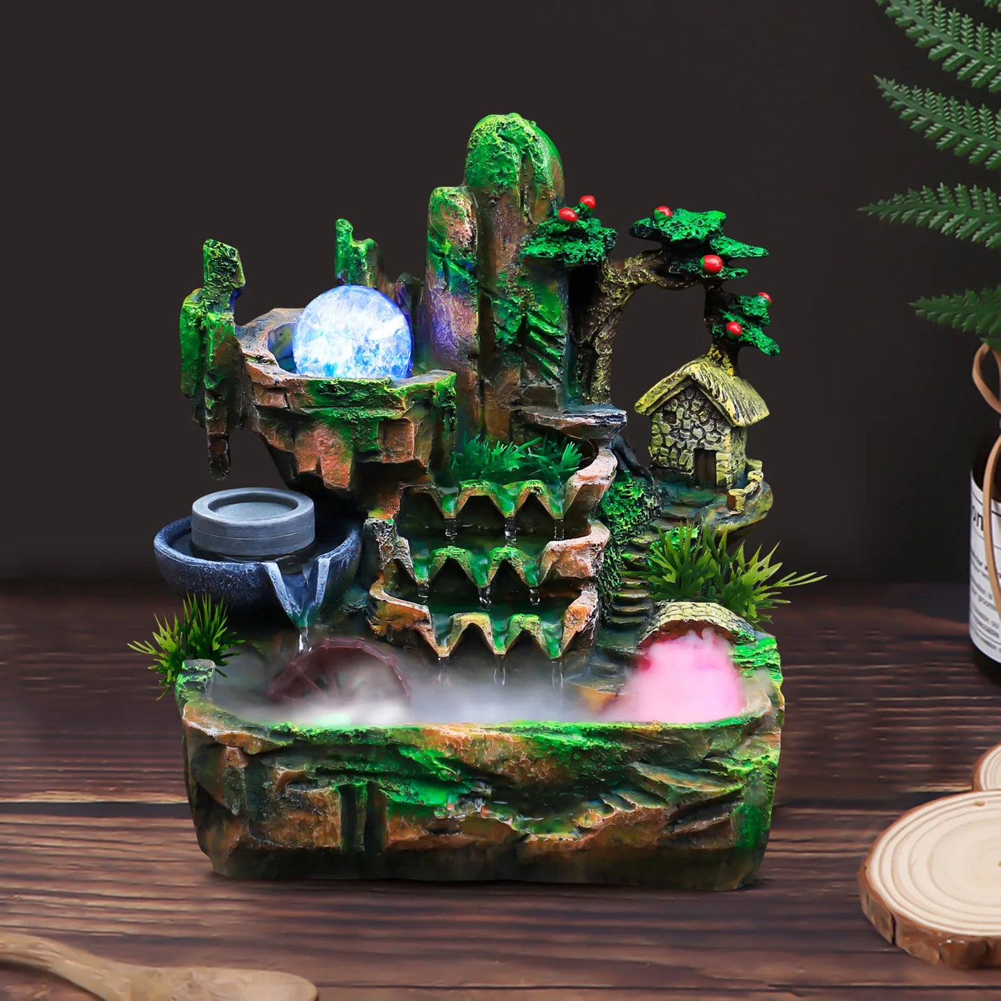 Feng Shui Desktop Water Fountain With Color Changing LED Lights