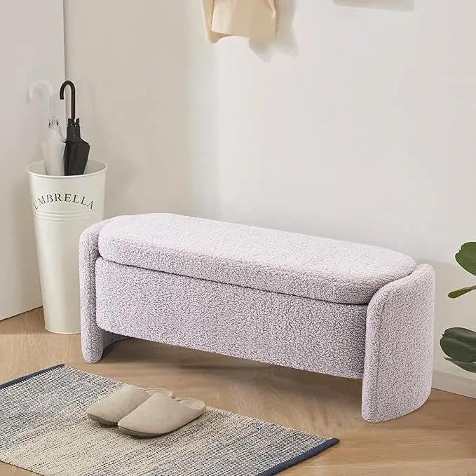 Ticify Lamb Fleece Oval Storage Bench With Large Storage