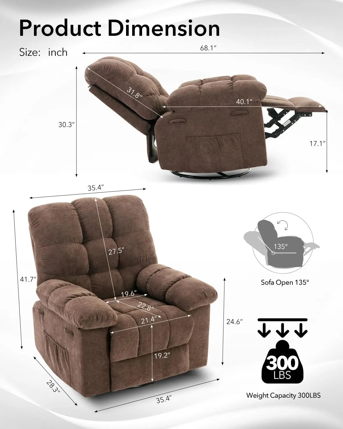 HiMISS Rocker Recliner Chair for Adults Overstuffed Manual Glider Sofa
