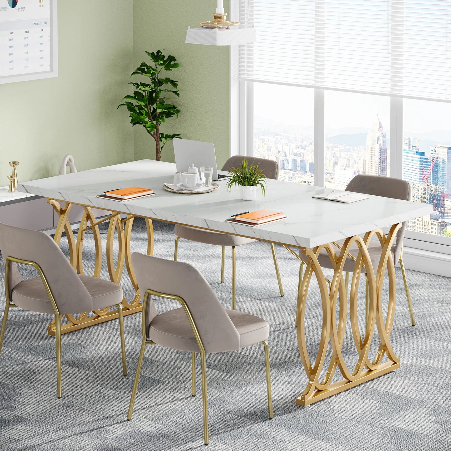 Tribesigns Modern Executive Wooden Office Desk With Gold Metal Legs