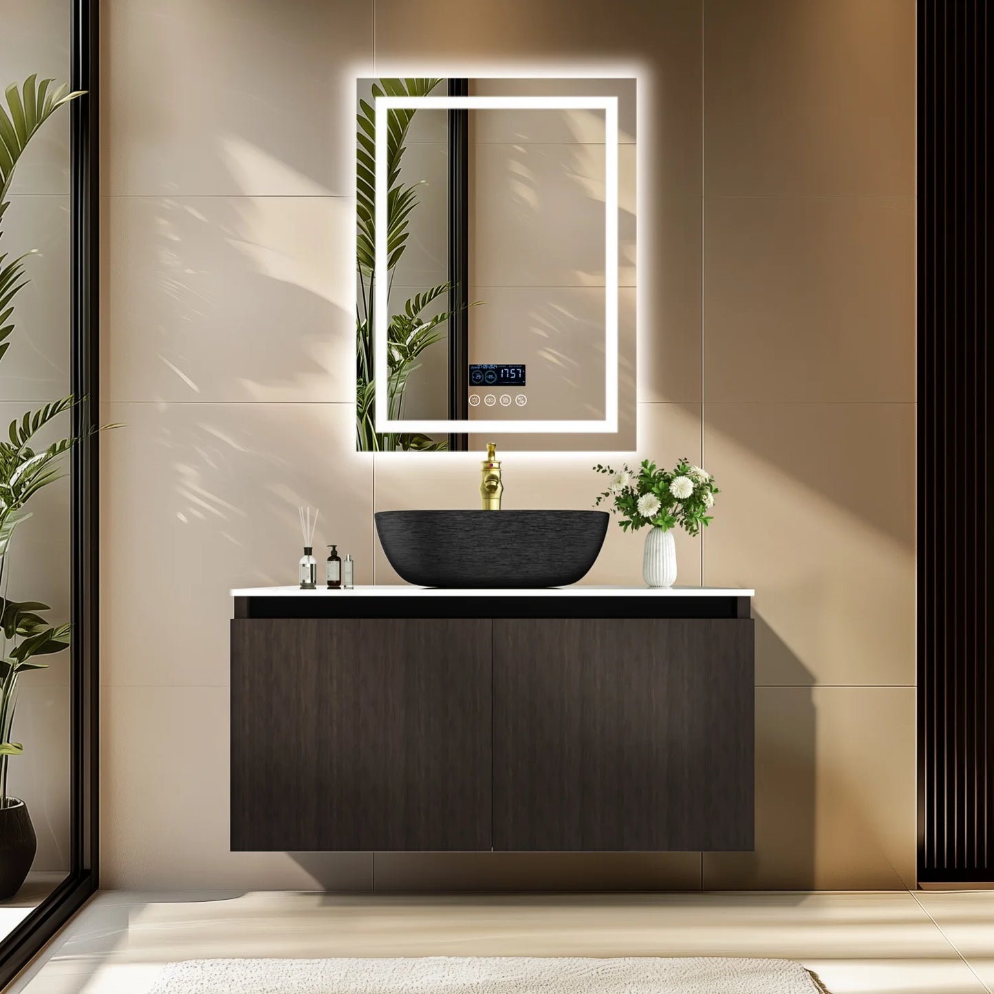 Modern Floating Bathroom Vanity Sink Combo With Ceramic Basin