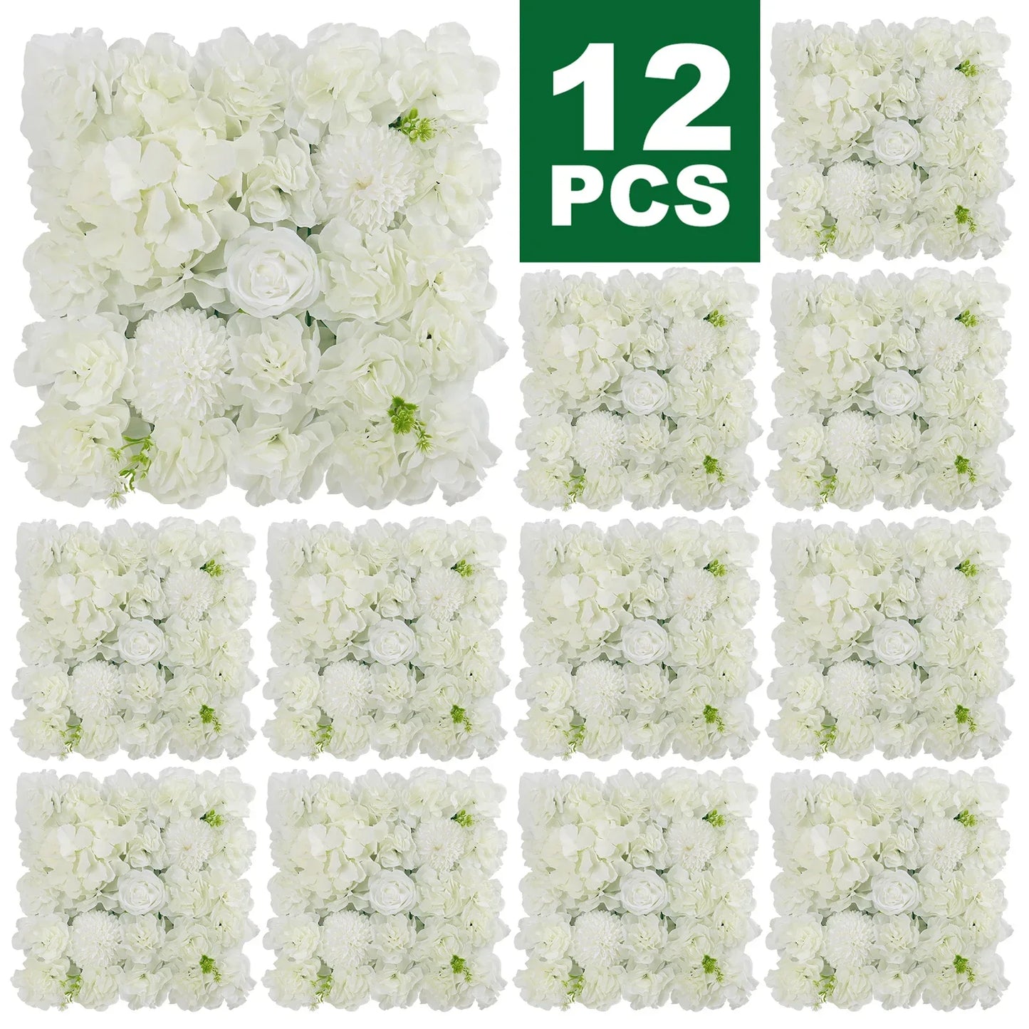 RUEESEECN 12Pcs Artificial Roses Wall Panel 3D Backdrop