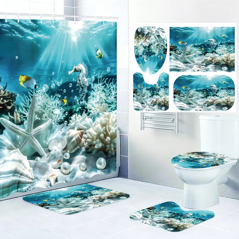 Ocean Craft of Weaving Four Piece Polyester Shower Curtain Set
