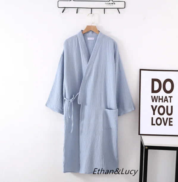 Cloud Cotton Story Japanese Kimono Bathrobe for Couples Sleepwear Crepe