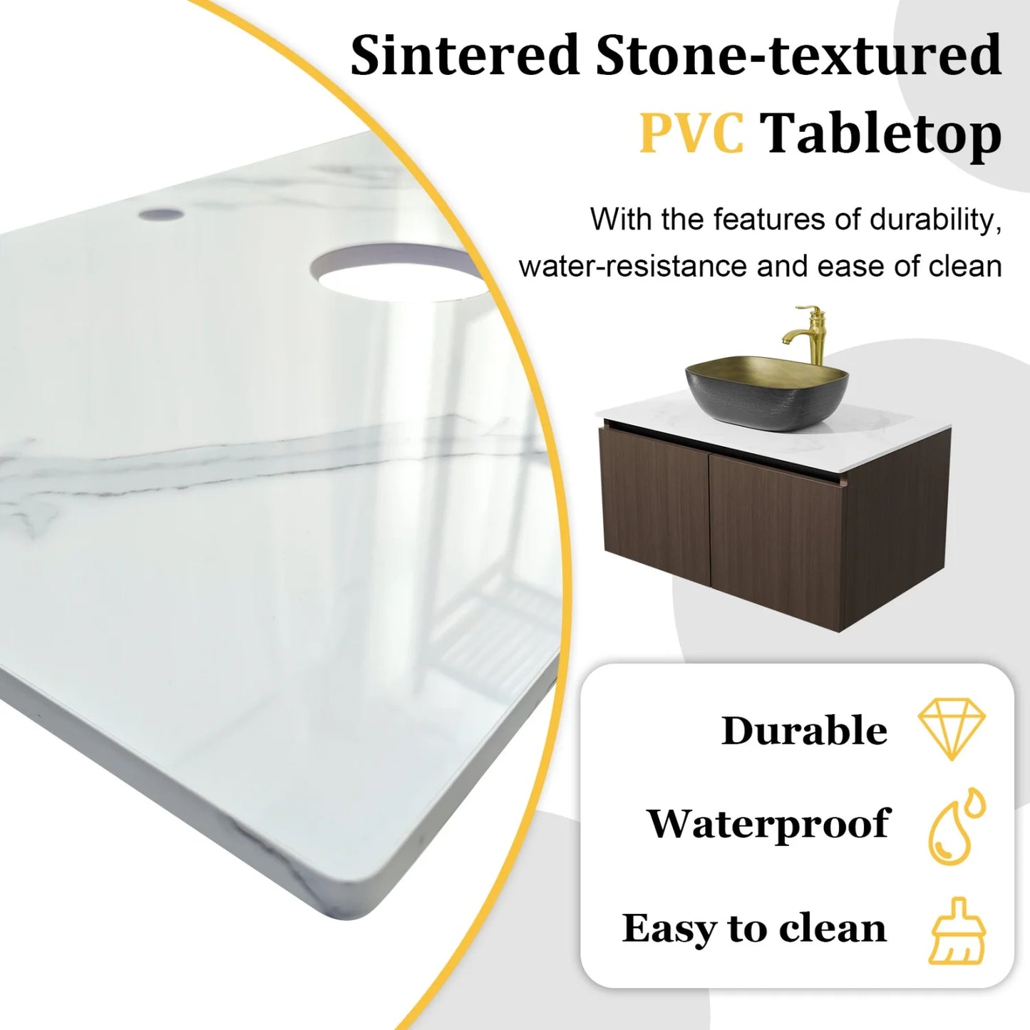 Modern Floating Bathroom Vanity Sink Combo With Ceramic Basin Faucet