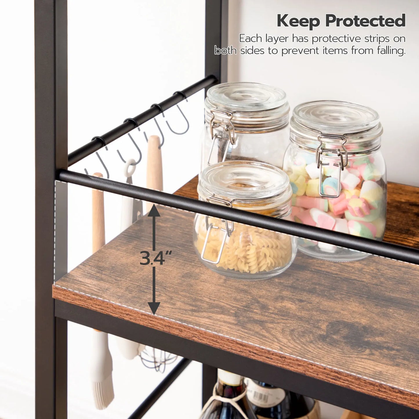 Hoobro Kitchen Island With Storage And Hooks Side Enclosures