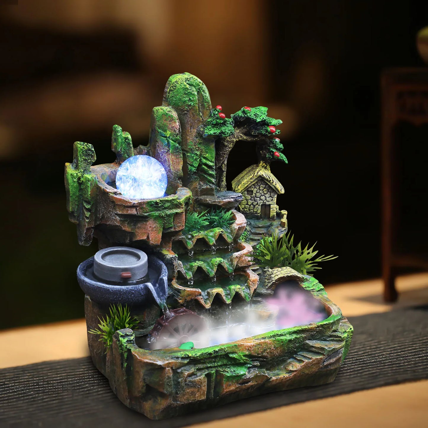 Feng Shui Desktop Water Fountain With Color Changing LED Lights