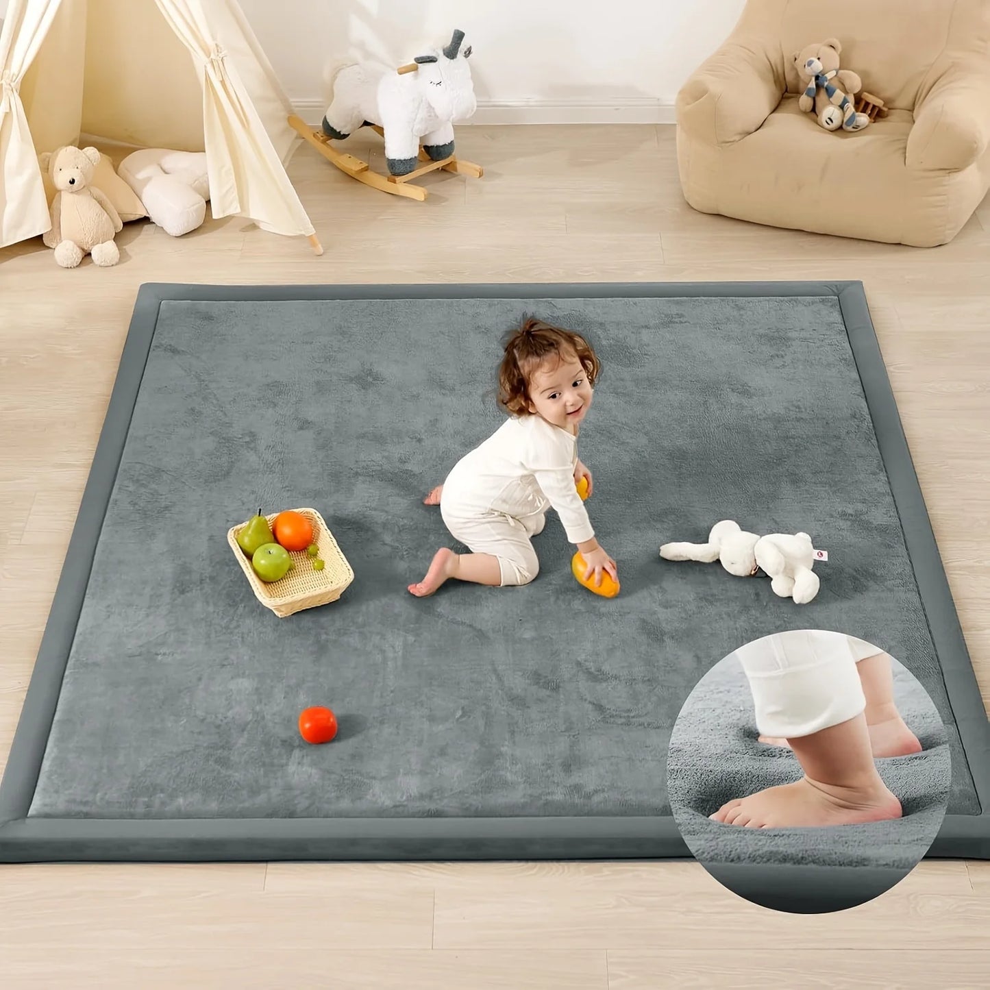 PaPaMat Memory Foam Playpen Mat Non-Slip Soft Velvet Kids Rug