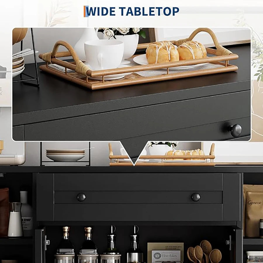 Modern Sideboard Buffet Cabinet with Storage, 55 in Wood Coffee Bar Cabinet with Drawer, Shelves & Door Shelves, for Kitchen