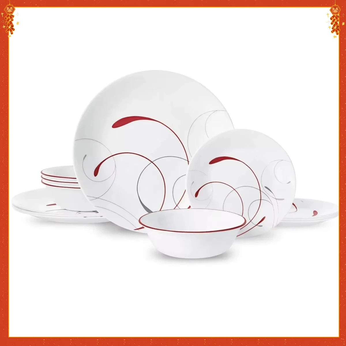Classic Dinnerware Set 12-Piece Ceramic Plates Bowls Dishwasher Safe