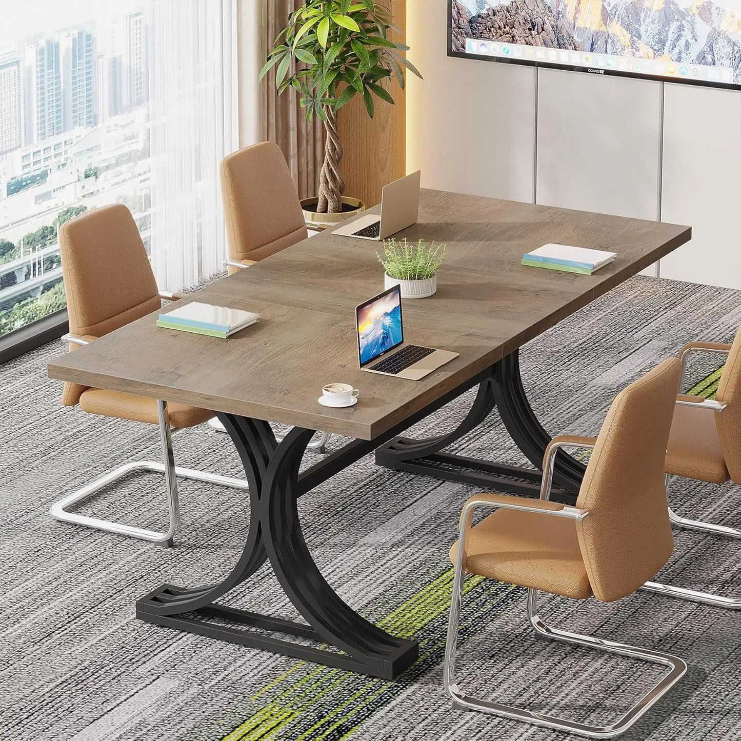 10.5FT Conference Table, Modern Meeting Table for 8-10 People, Rectangle Seminar Boardroom Table for Office, Customized