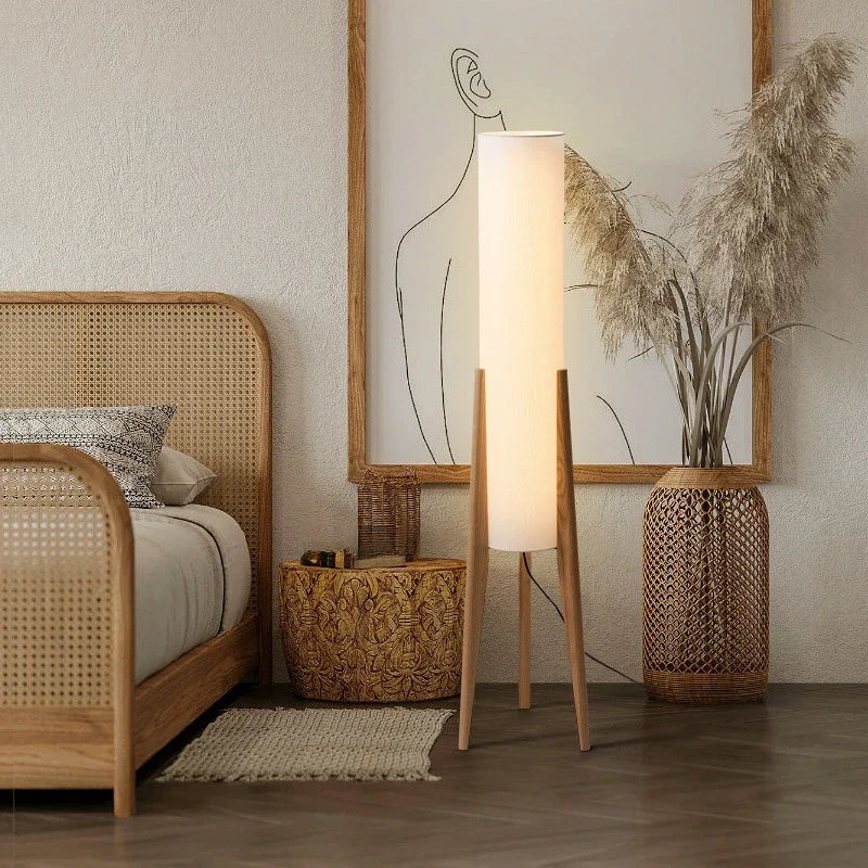 Japanese Retro WabiSabi Solid Wood Floor Lamp E27 Decor