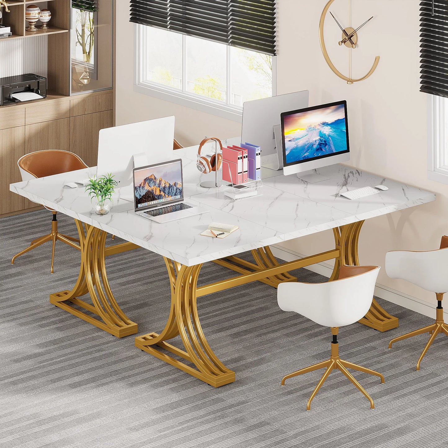 Tribesigns Modern Executive Wooden Office Desk With Gold Metal Legs