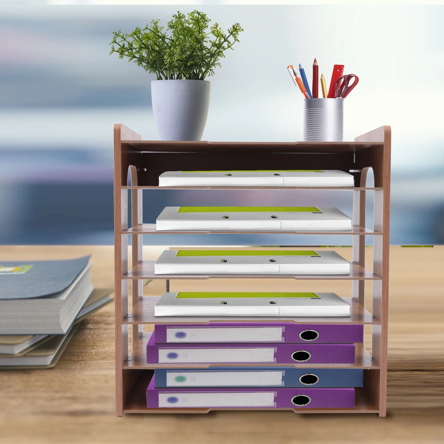 7-Tier Wooden Desk Organizer for Office Papers and Files