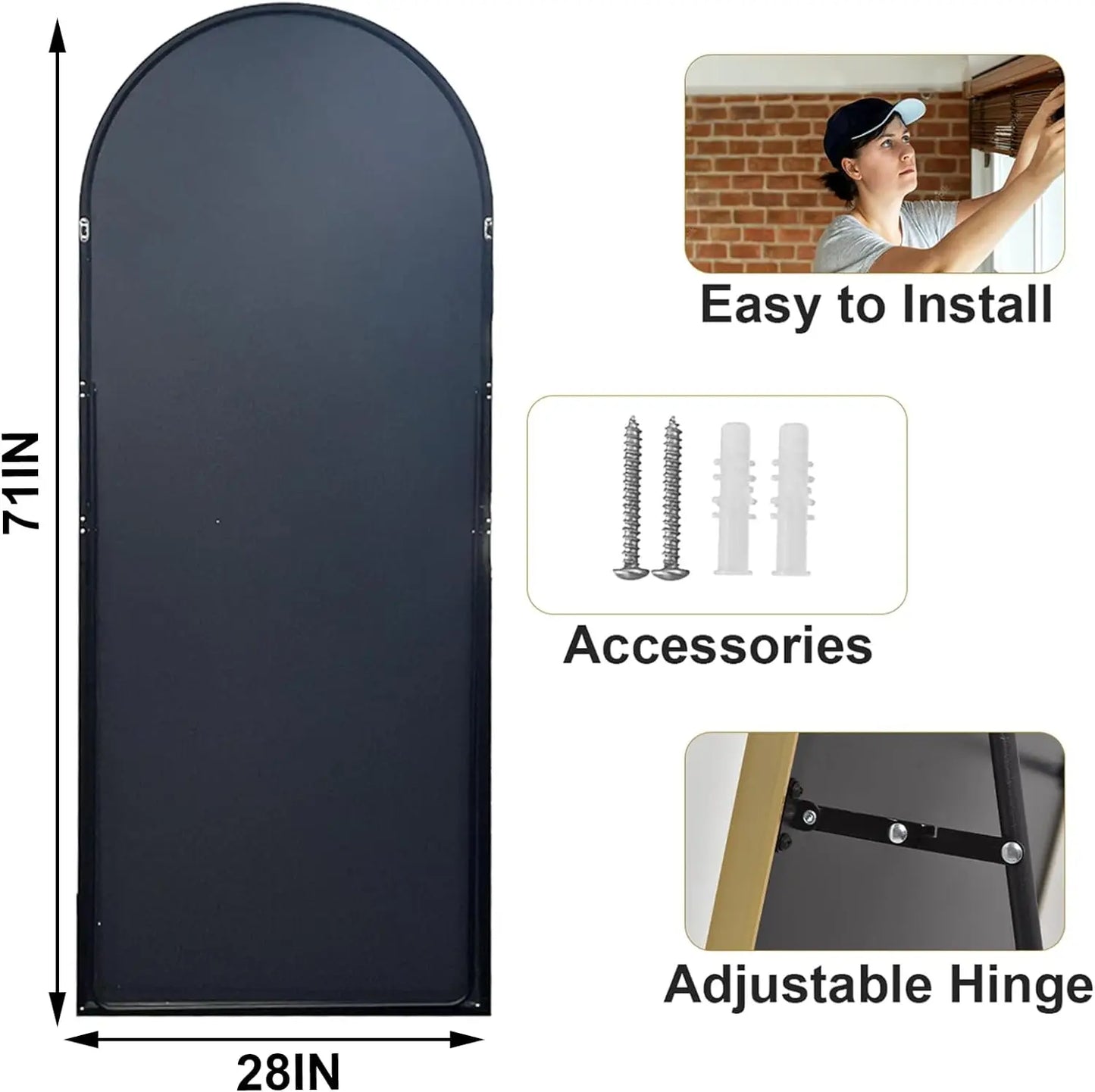 Harrispure Modern Full Length Glass Mirror With Aluminum Alloy Frame