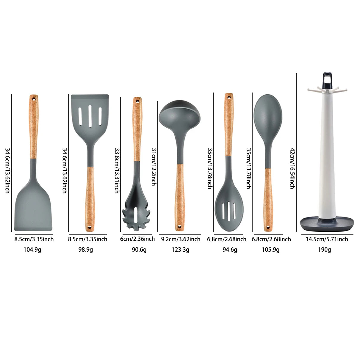 HELOTIC Silicone Kitchen Utensil Set Six To Seven Pieces With Storage Stand