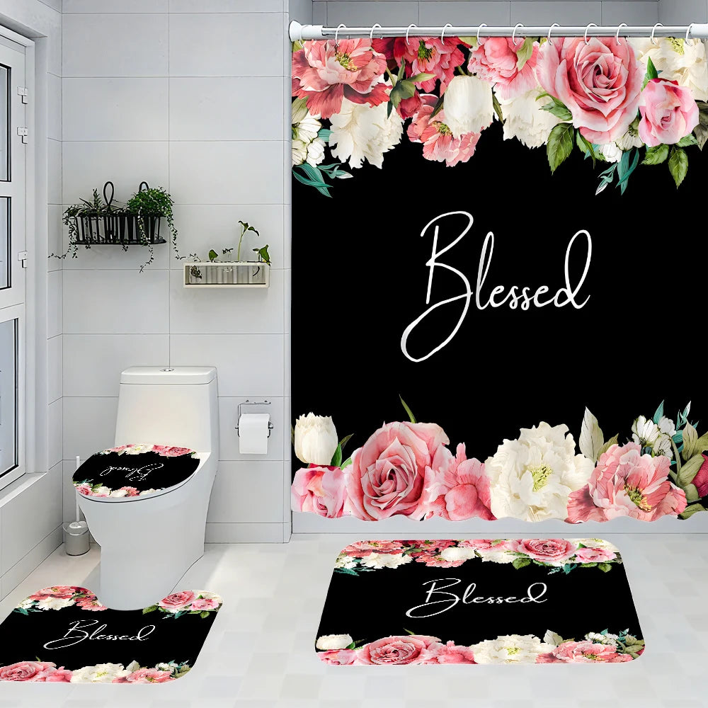 Craft of Weaving Bright Flower Bathroom Waterproof Shower Curtain Kit