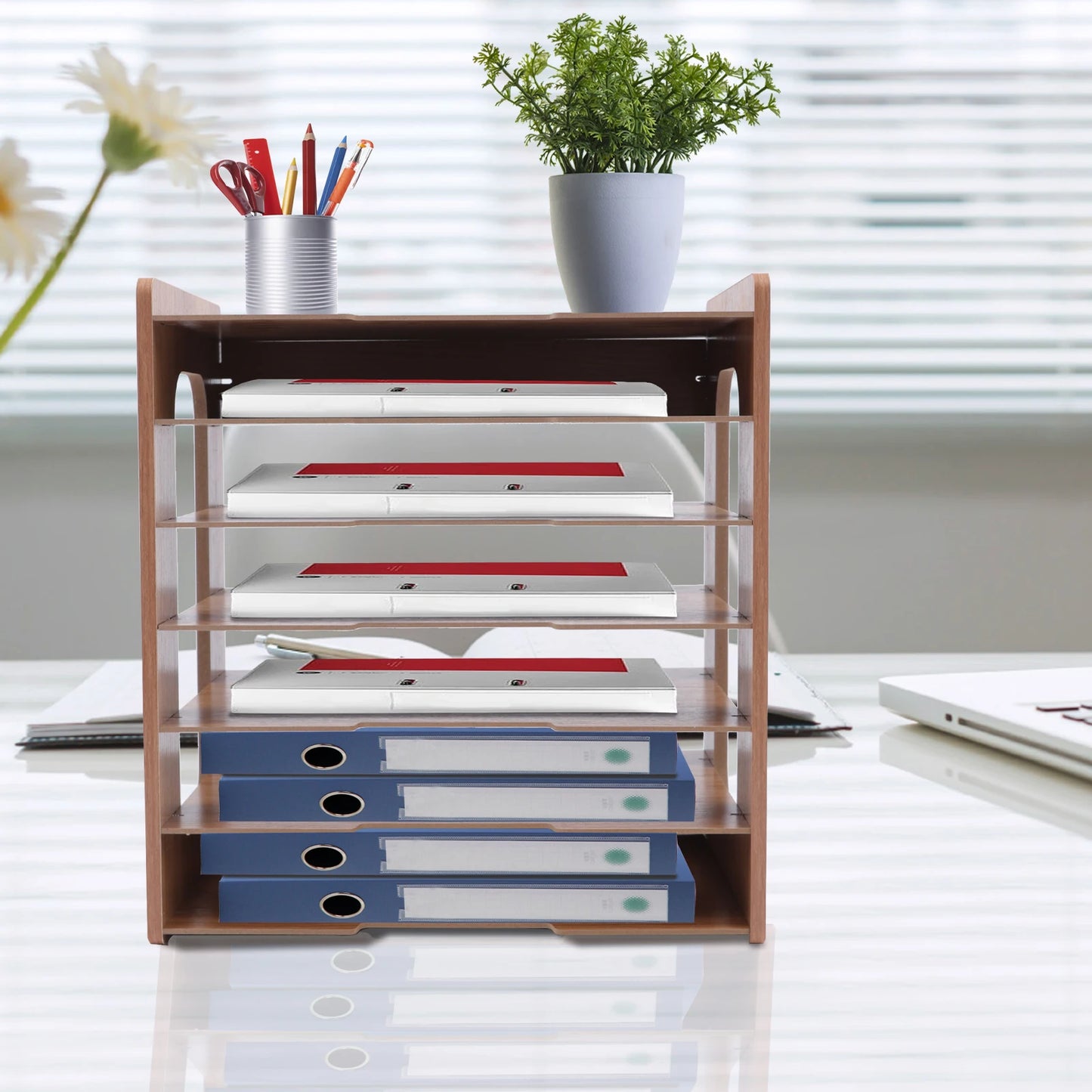 7-Tier Wooden Desk Organizer for Office Papers and Files