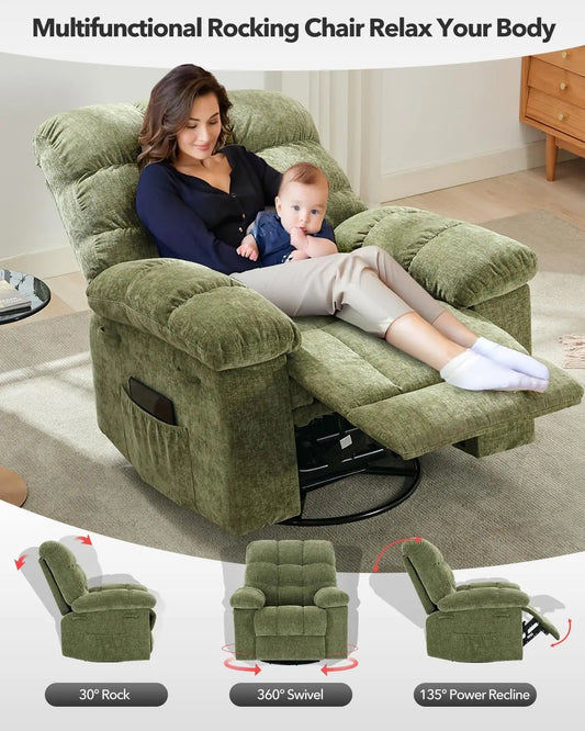 HiMISS Rocker Recliner Chair for Adults Overstuffed Manual Glider Sofa