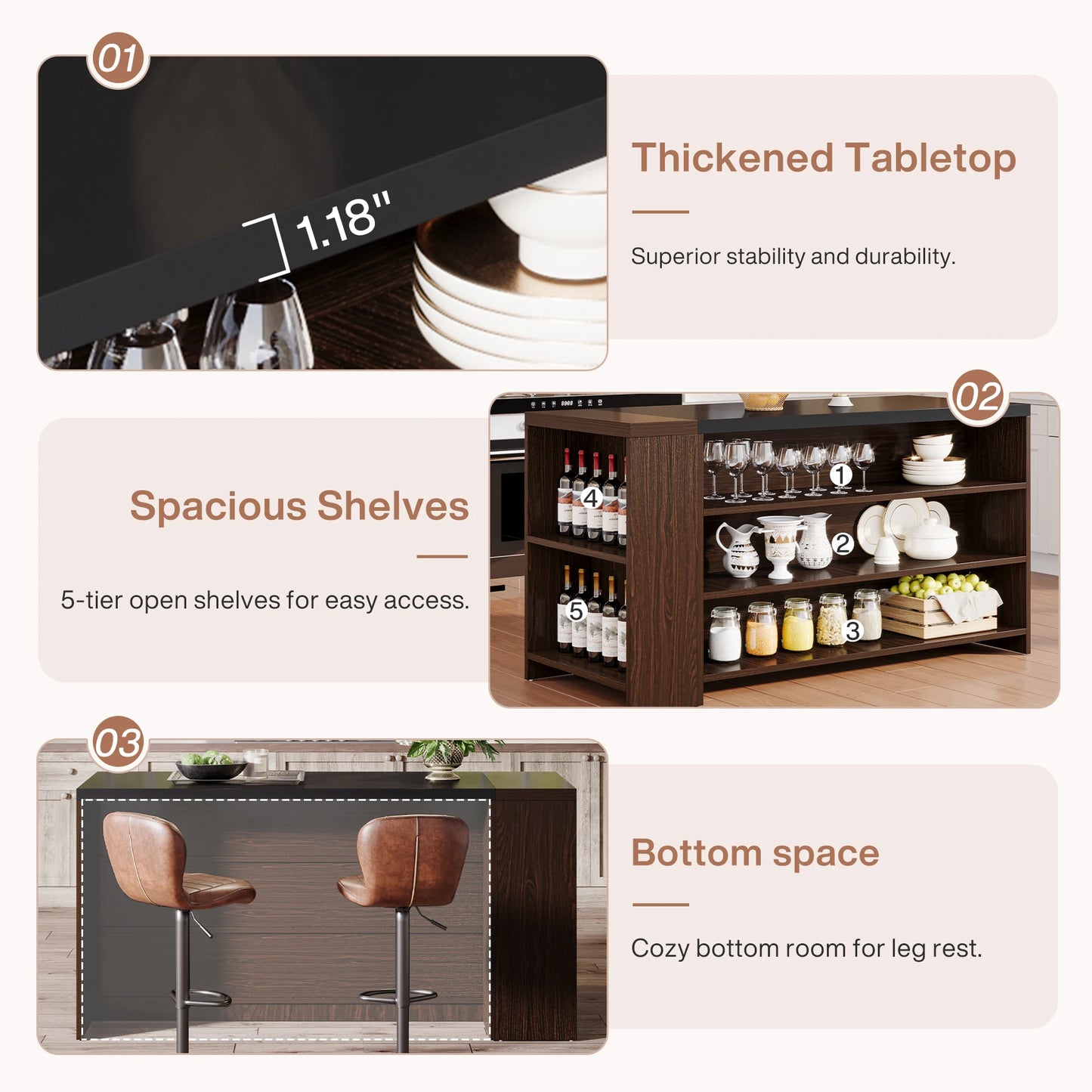 Tribesigns Farmhouse Kitchen Island with Storage and 5-Tier Shelves