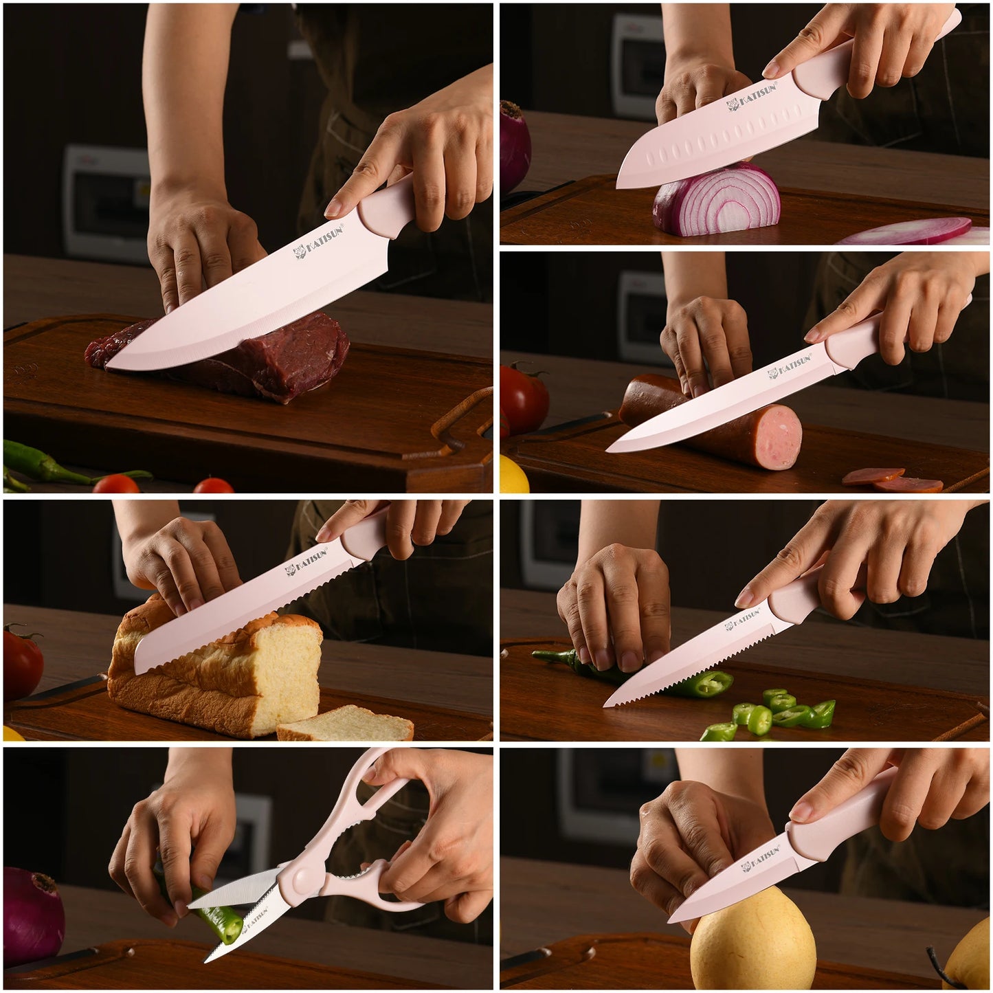 Katisun Knife Set With Blade Covers Carbon Steel Kitchen Tools