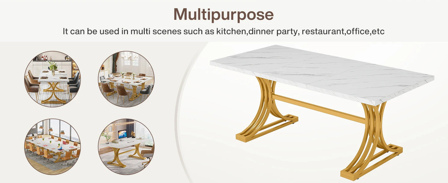 Tribesigns Modern Executive Wooden Office Desk With Gold Metal Legs