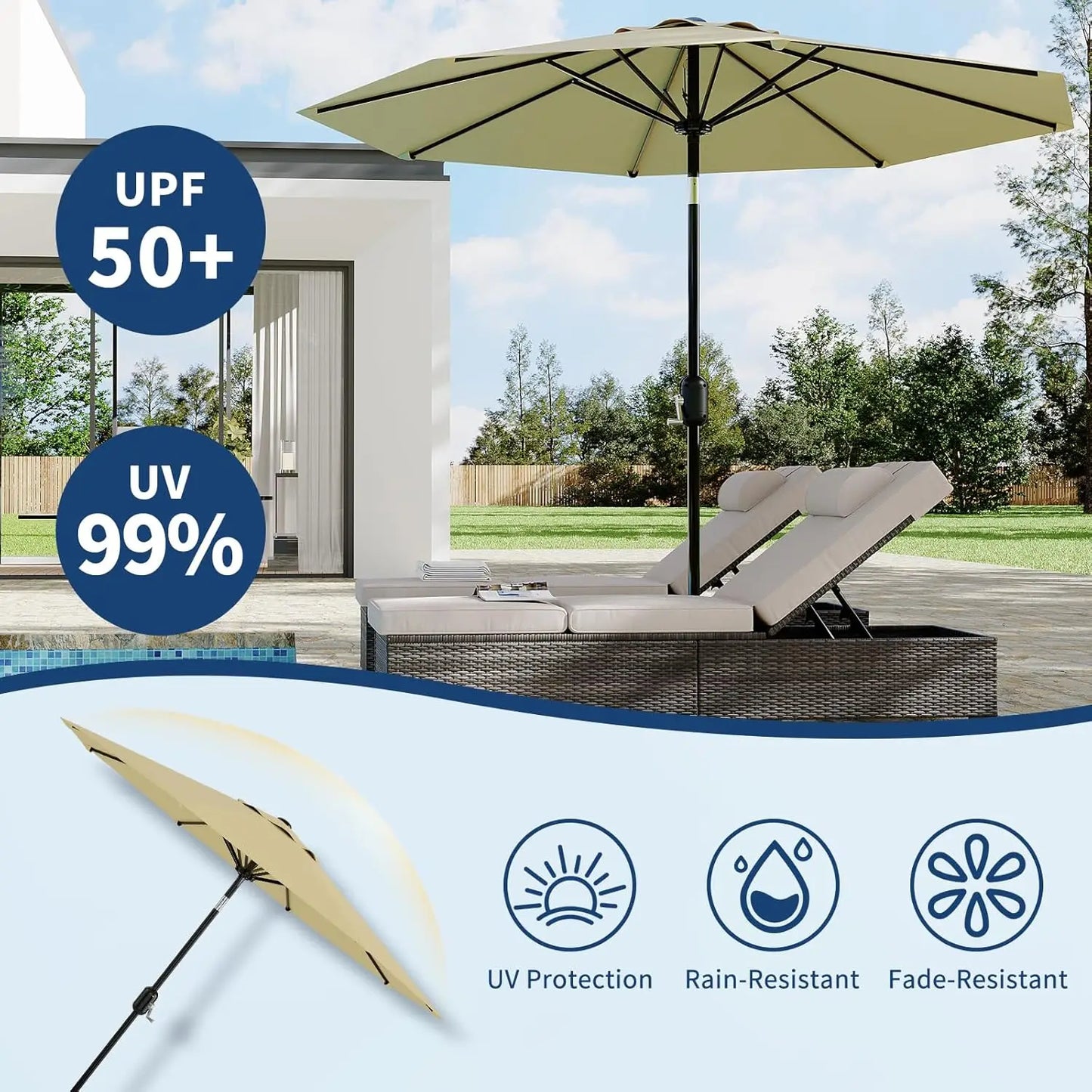 Blissun Outdoor Patio Umbrella With Crank Lift And Tilt
