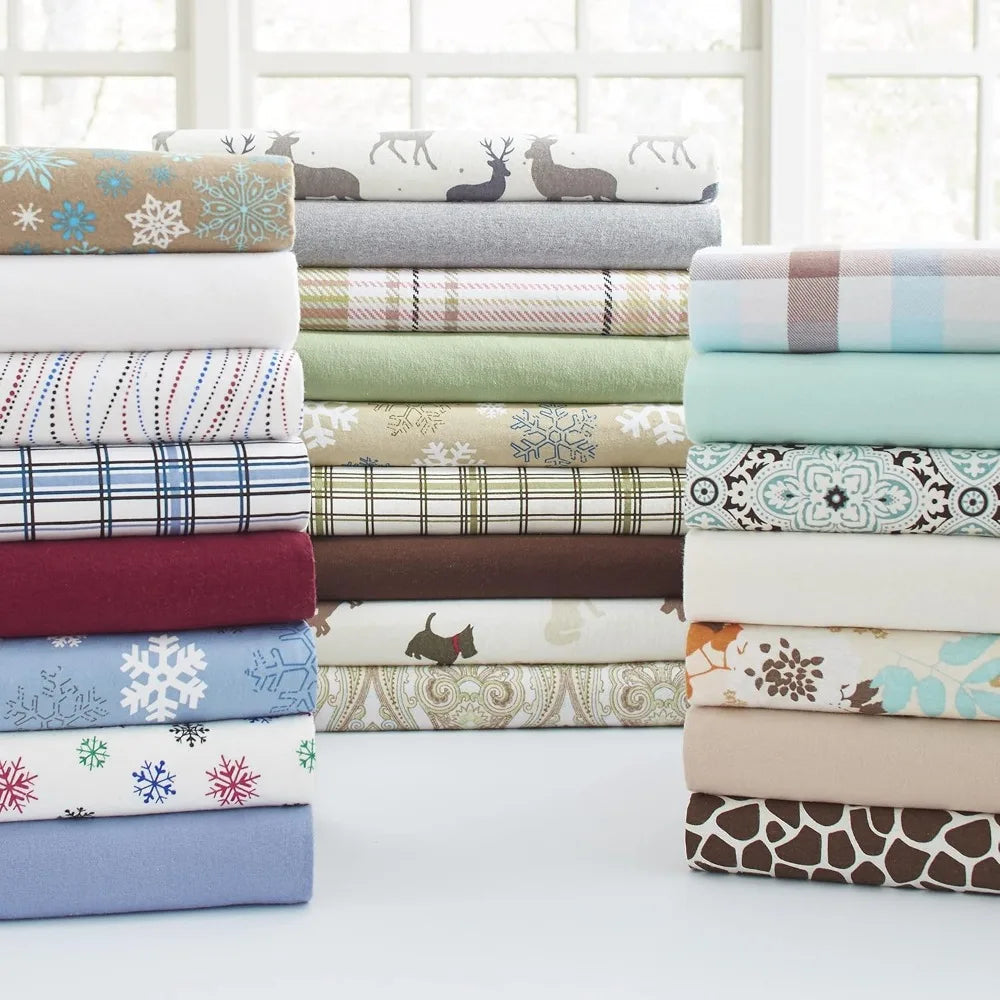 Heavy Weight Flannel Sheet Set 100 Percent Cotton Snowflake Print