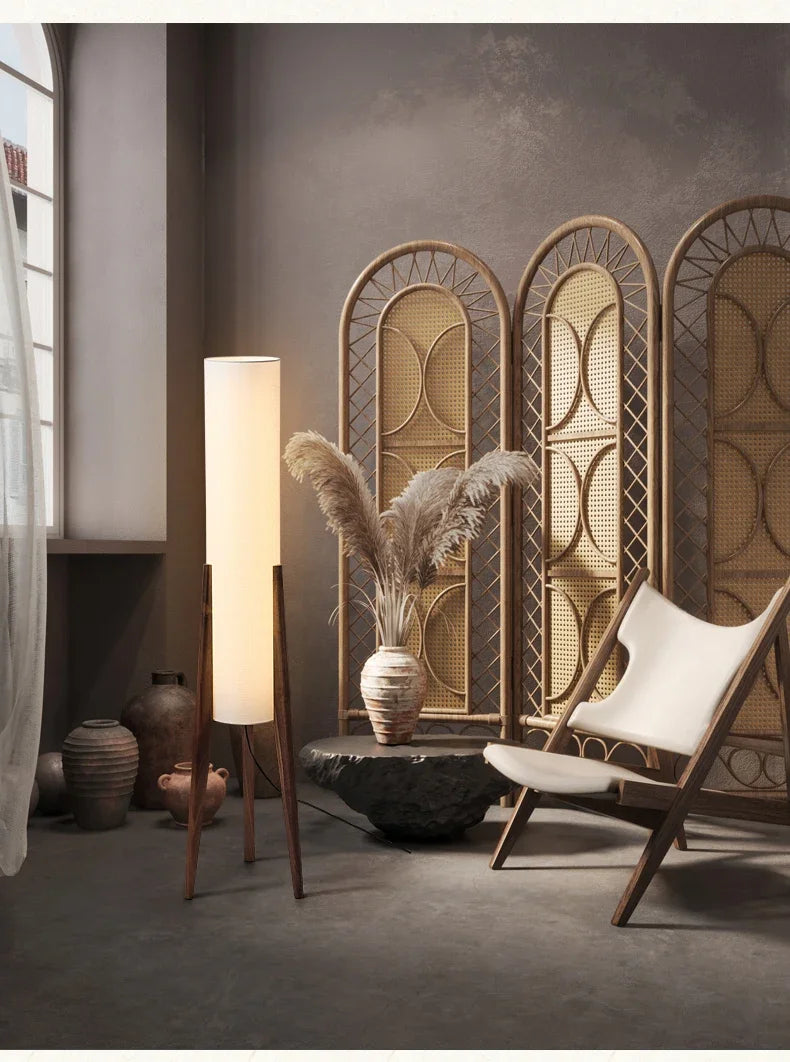Japanese Retro Wabi-Sabi Solid Wood Floor Lamp for Living Room